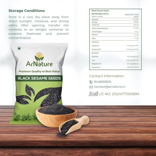 Image of ArNature Black Sesame Seeds 350g | Unpolished, Fresh Raw Seeds for Eating | Rich in Calcium, Protein & Iron | Natural Energy Booster