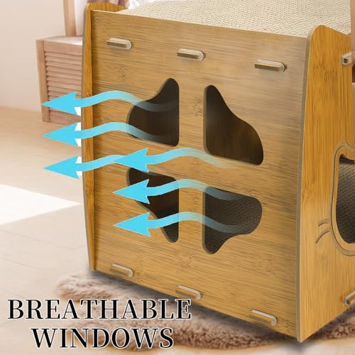 WRINGKIT 2-Level Cat Scratcher House, 2 in 1 Cat Cardboard House with Scratching Pads, Sturdy Cat House Lounge for Indoor Cats to Rest and Hide, Maximum Load Capacity 66 Lbs