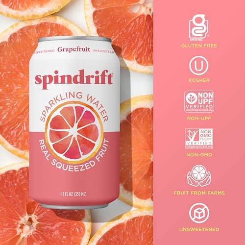 Image of Spindrift Sparkling Water, Grapefruit Flavored, Made with Real Squeezed Fruit, (Only 15 Calories per Can), 12 Fl Oz (Pack of 24)
