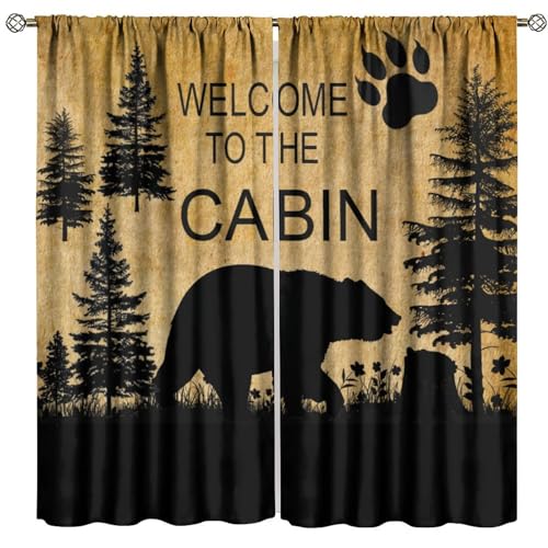 JanJCurt Rustic Cabin Curtains, Vintage Farmhouse Wild Animal Pine Forest Country Camping Print Rod Pocket Window Drapes for Kitchen Living Room Bedroom 42" W X 54" L