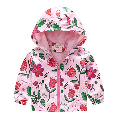 Kelon Toddler Hooded Jackets For Kids Spring Windbreaker Zip Up Rain Jacket Raincoat Outwear Baby Boys Girls 1-6 Years #19 Floral Pink 4-5 Years #TOP10