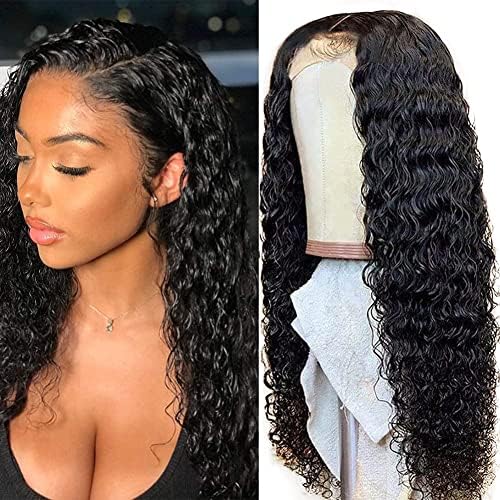 20 Inch Deep Wave Lace Front Wigs Human Hair 13x6 HD Transparent Lace Front Human Hair Wigs for Black Women Glueless Brazilian Virgin 180% Density Deep Curly Lace Frontal Wigs Human Hair Pre Plucked With Baby Hair Natural Black