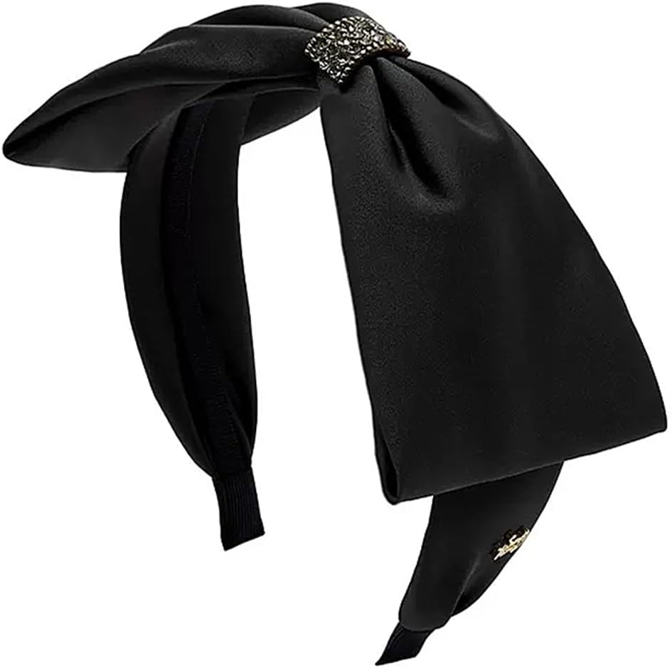 カチューシャ レディース フレンチスタイルのリボンとダイヤモンドのヘアバンドノットヘア ヘアアクセサリー (色 : Black, S