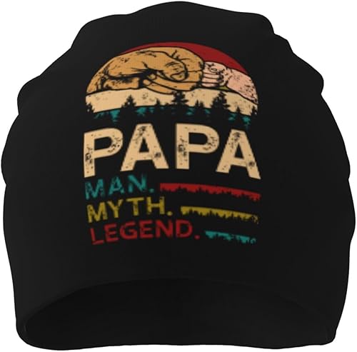 Papa Man Myth Legend Funny Beanie Warm Knit Hat Soft Skull Cap for Men Women