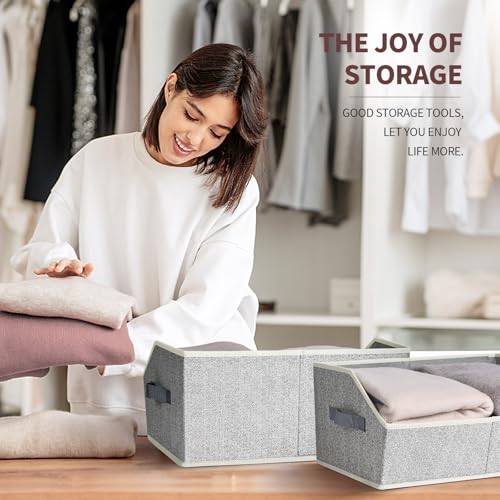 Image of Homsorout Closet Baskets for Shelves Trapezoid - Decorative Storage Baskets with Handle, Closet Bins for Organization, Shelf Storage Bins for Clothes, Books, Home, Office, 10 Pack, Light Gray