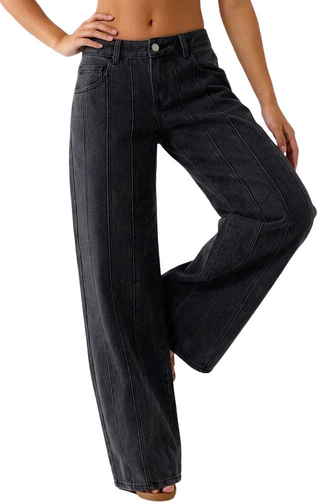 utcoco Women Wide Leg Jeans Y2K Retro Stripe Baggy Jeans Casual Loose Straight Denim Pants