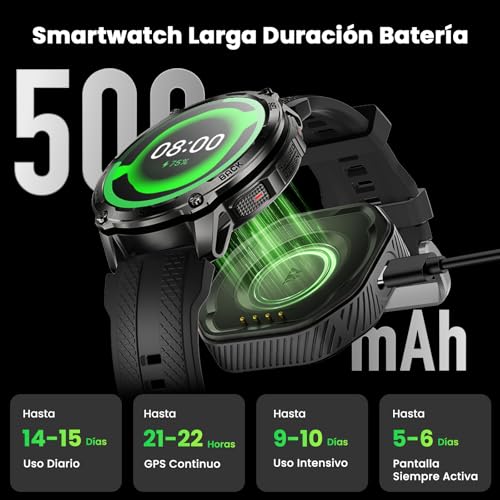 KOSPET Tank T4 Reloj Inteligente Hombre GPS, Acero Inoxidable Smartwatch Hombre, Mapas Offline & 10 ATM,50 Días de Batería, Monitoreo de Salud 24/7, Compatible con Android y iOS (Negro) - imagen 6
