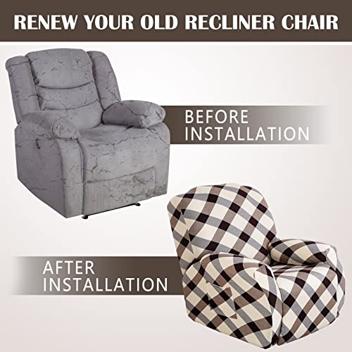 Searchi Recliner Slipcover Stretch Printed Lazy Boy Chair Covers 4-Pieces Floral Patterned Sofa Slipcover With Side Pocket For Rocking Recliner, Furniture Protector Soft With Elastic Bottom Spandex #TOP6