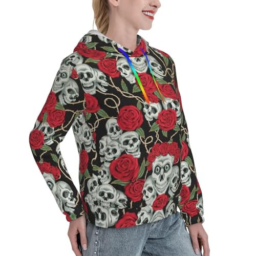 Sweat à capuche femme rose et tête de mort pull confortable contre le froid