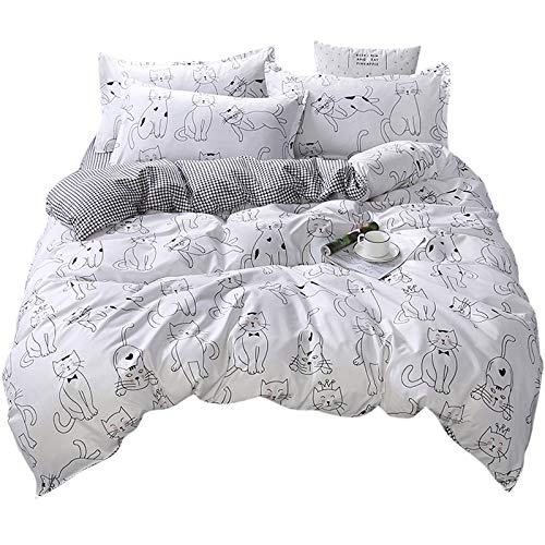 Odot Parure de lit 2 Personnes 3 Pièces Housse de Couette Taies d'oreillers Microfibre Zoo Confortable Adulte Enfant Garçons Filles Literie Chambre Single King Size (220x240cm,Chat) Cover