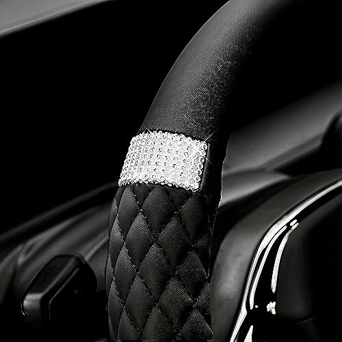 Didida Bling Steering Wheel Cover For Women Men Universal 15 Inch Diamond Crystal Car Suv Steering Wheel Protector (Black Leather With White Diamond, Standard Size[14.5"-15"]) #TOP4