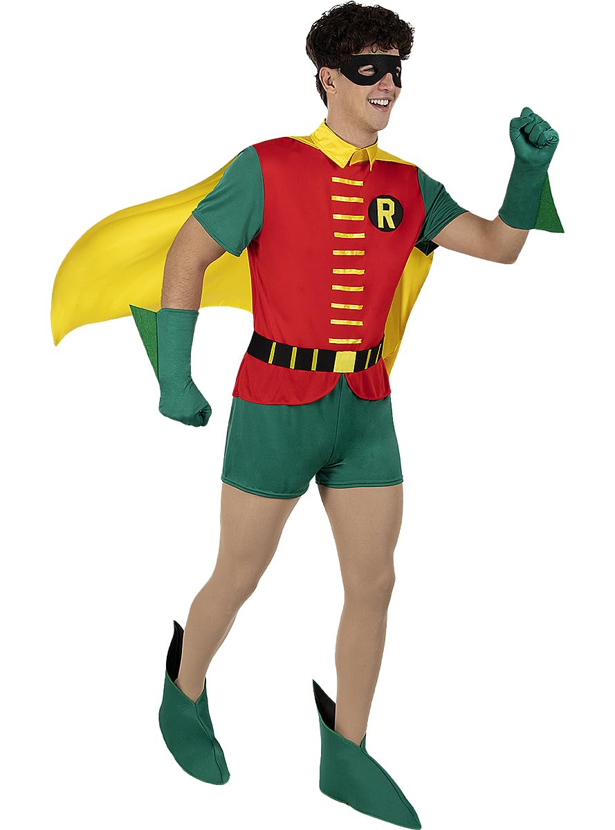 Funidelia | Robin 1966 Costume for Men Wonder Boy Superheroes DC Comics - Adult Costume and Fun Accessories for Parties, Carnival and Halloween - Size XL - Red