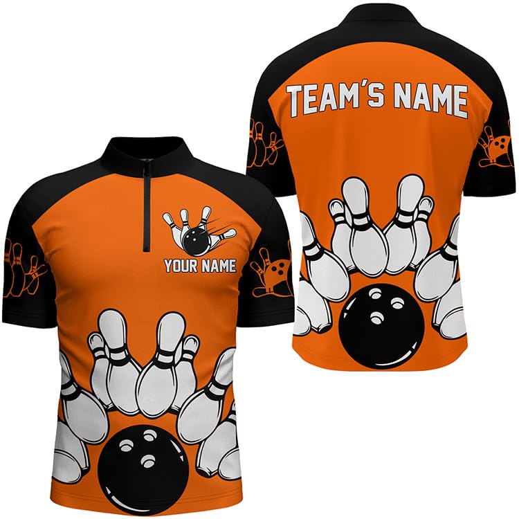 Personalized Bowling Jersey with Name and Team Name Custom Bowling Team Jersey Bowling Shirt QZT19 (Men Quarter-Zip)