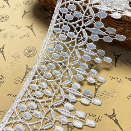 9CM Width Europe Applique Pattern Inelastic Embroidery Trims,Curtain Tablecloth Slipcover Bridal DIY Clothing/Accessories.(2 Yards in one Package) (White)
