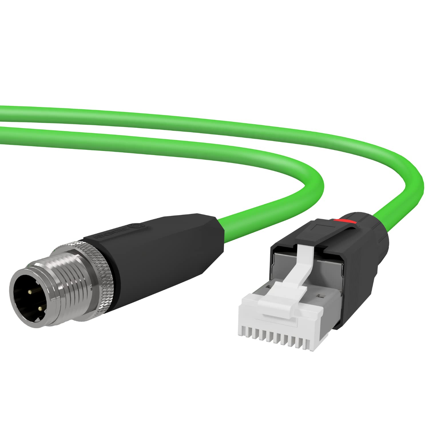 AIXONTEC 10,0 m M12 D-Kodiert PROFINET Patchkabel RJ45 zu M12 4 pin D code Male Männlich Rundsteckverbinder Ethernet Netzwerkkabel Industrie Kamera Grün + Staubschutz