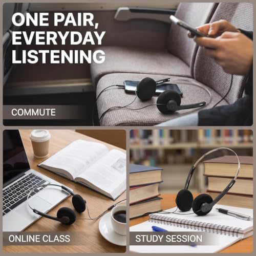 Image of Black Retro Over-Ear Earphones,Mini Stereo Lightweight Headphones with Cord,Hi-Fi Stereo Earphone Headset,80s 90s Vintage Headset Wired, Headphones and Earbuds