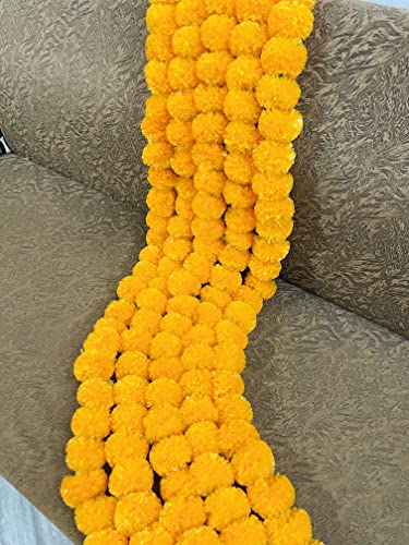 Image of Sphinx Artificial Marigold Fluffy Flowers Garlands for Decoration - Pack of 5 (Light Orange), 140 CM