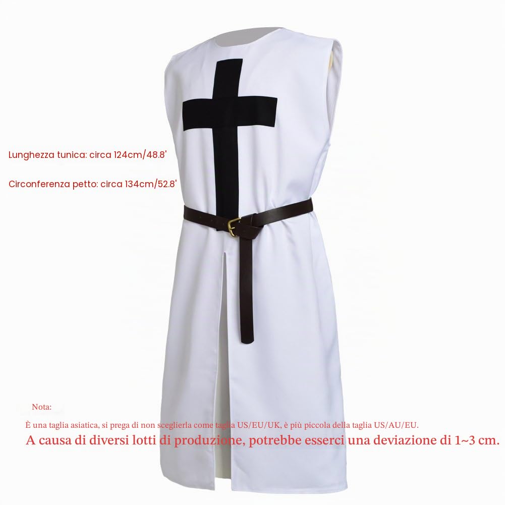 BLESSUME Costume da cavaliere medievale a tunica crociato, carnevale LARP Cospaly