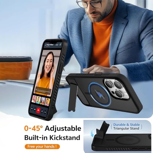 Image of KARWAN️Ultra Hybrid Matte Back Cover Case Compatible with Stand Magnetic for iPhone 15 Pro | Mag-Safe Wireless Charging | Camera Bump Protection -(Black)