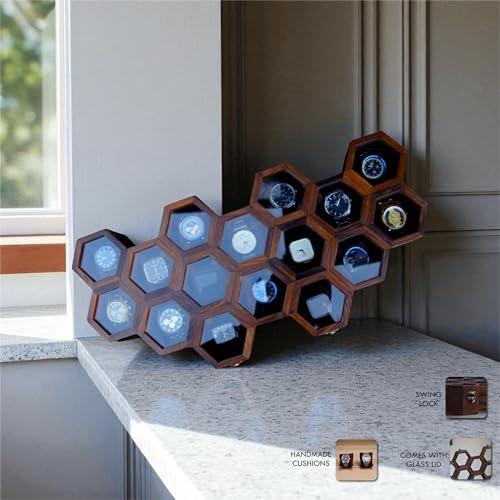 Image of Vintage Wooden Watch Box for Men, Timepiece Display Case, Watch Storage Organizer, Jewelry Box for Women, Birthday & Anniversary Gift (16 Compartments)