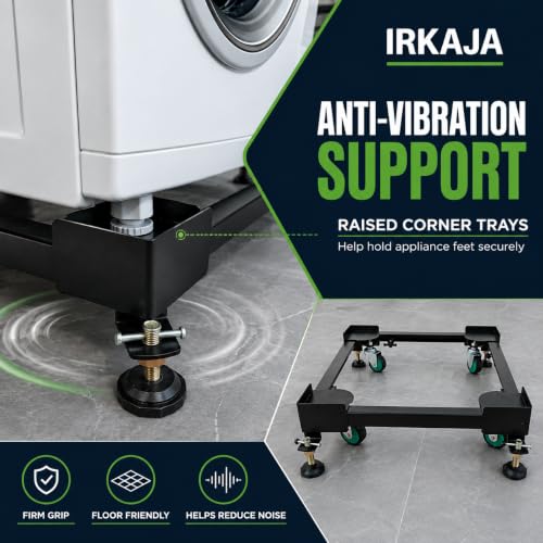 Image of Heavy Duty Adjustable Wheeled Metal Washing Machine Stand /Trolley for Front /Top Load Washers, Refrigerators & Dishwashers (Adjustable (Min.: 16 inchX20 inch, Max.: 31 inchX24 inch)