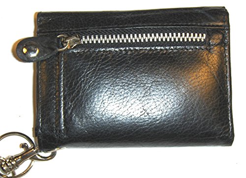 4 1/4 inch Leather Trifold Biker Wallet with Chain - Black4