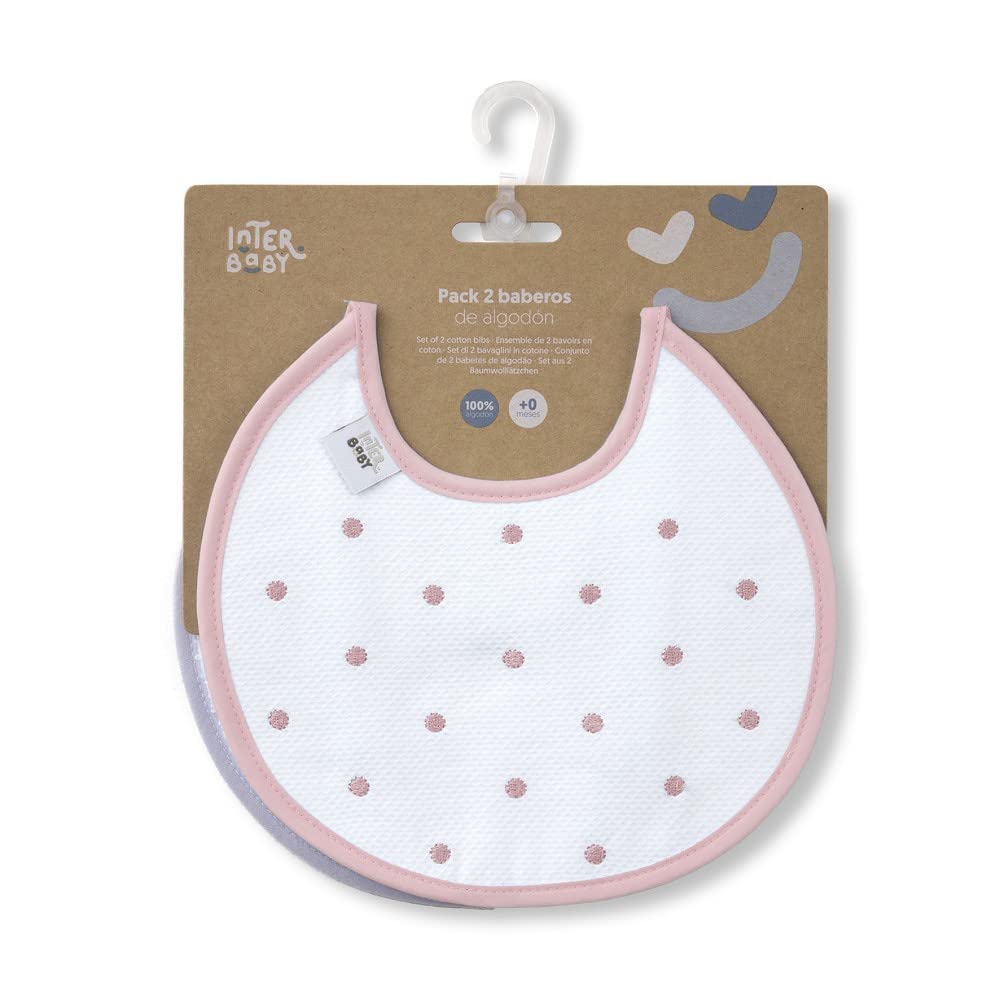 Interbaby Pack of 2 Bodoques Round Bibs in Pink and Grey