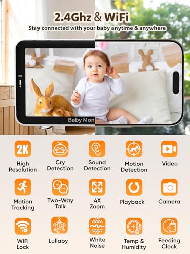 Image of iFamily Smart Video Baby Monitor with APP and Video Camera, Cry&Sound Monitor, Motion Tracking&Monitor, Secure WiFi Lock, 2K Night Vision.