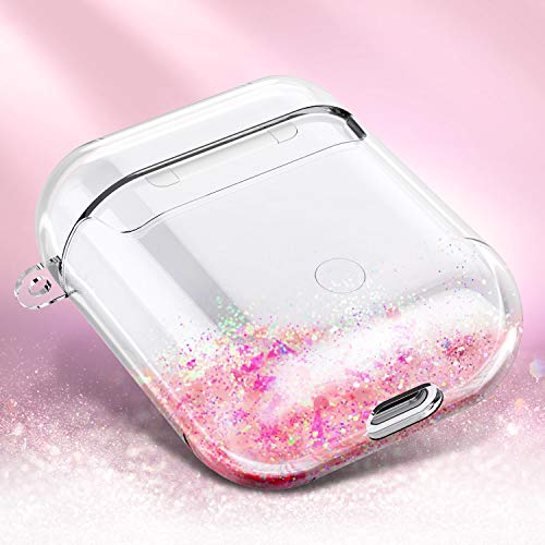 Nznd Glitter Liquid Case Compatiable With Apple Airpods 1/2, Sparkle Flowing Floating Durable Girls Women Kids Cute Clear Hard Cover Carrying Case -Rose Gold #TOP2