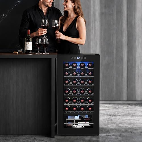 Image of ROVSUN 28 Bottle Wine Fridge, Freestanding Compressor Wine Cooler Refrigerator, Beverage Wine Chiller with Digital Temperature Control & Double-layer Glass Door for Red White Wine, Champagne, Beer