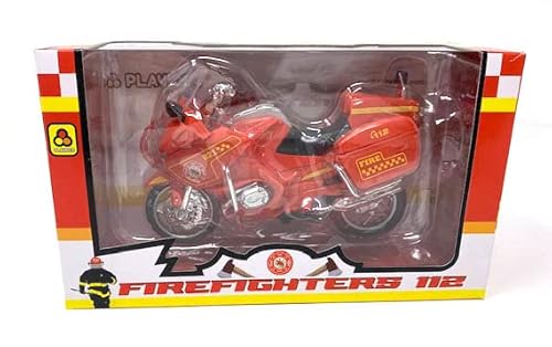 PLAYJOCS GT-8099 Feuerwehrmotorrad aus Kunststoff mit Metallteilen, ideales Spielzeug für Kinder und Sammler.