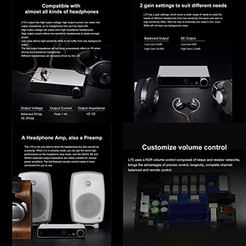 Image of Topping L70 Full Balanced NFCA Headphone Amplifier, 7500mWx2 HiFi Headphone Amp, 4-Pin XLR /4.4mm Balanced /6.35mm SE Earphone Jack /Line Output XLR /TRS /RCA Input Home Audio Preamplifier (Black)