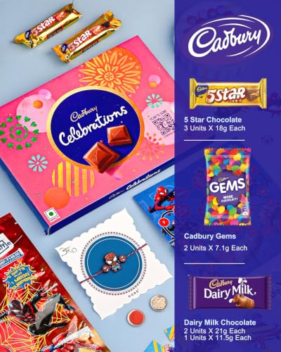 Image of Hyperfoods Rakhi for kids with gift Spiderman rakhi for kids boy Chocolate gift hamper Rakhis Celebrations chocolate box, surprise gift bag & fun activity game for boys