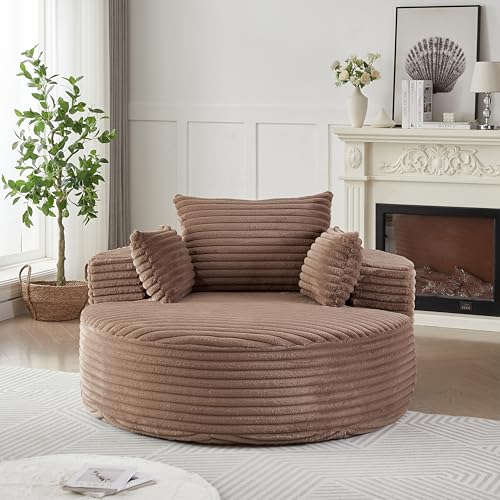 Sillón redondo acolchonado marrón de pana miniatura 3