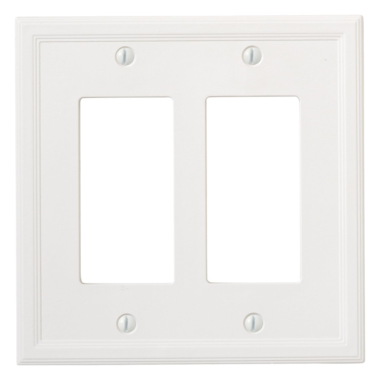 Light Switch Cover, Insulated Double Rocker Wall Plate for Electrical Outlets, 2-Gang Double Decorator GFCI Switch Plate Standard Size, Decorative Cornice, White