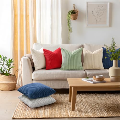 Mecatny Corduroy Decorative Throw Pillow Covers 24x24 Set of 2 for Sofa Living Room, Soft Neutral Boho Couch Pillow Covers for Home Decor, Red