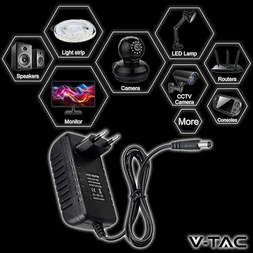 V-TAC Netzteil Adapter 12V 30W 2,5A für Kameras, LED-Streifen, Modem - Transformator 12V - Netzadapter für Bildschirme und Elektronische Geräte - Eingang AC 100-240V - Euro Stecker
