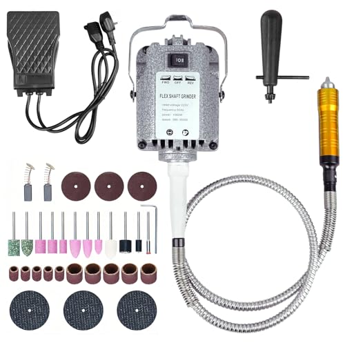 WUDLEP 1000W Rotary Tool Flex Shaft Electric Hanging Grinder Carver, Forward and Reverse Rotation, Multi-Function Metalworking Jewelry Repair Kit, Foot Pedal Control, Metal Flexible Shaft, 30000 RPM