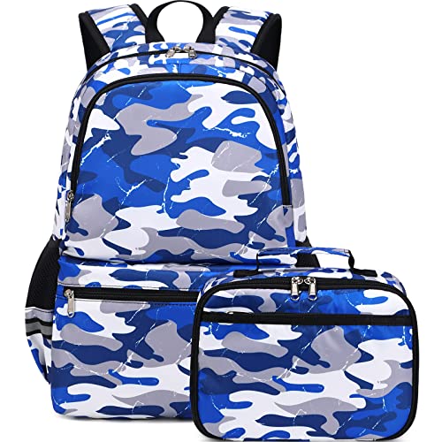 Dsiue Backpacks For Boys School Bags For Kids Elementary Bookbag And Lunch Box Set Camo Blue #TOP3
