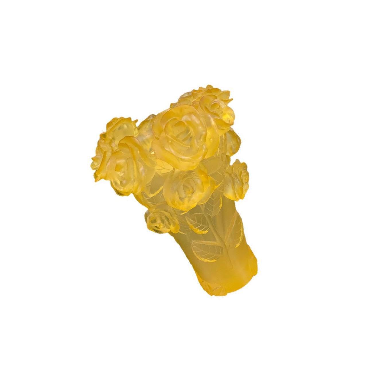 Zanthicia Elegant Crystal Vase Handmade Artistic Arrangement for Tabletop Display Office Desk, Yellow, 20cm