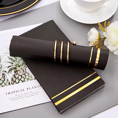 image for BUCLA 100-Count 3-Ply Black and Gold Napkins - Black Paper Dinner Napk