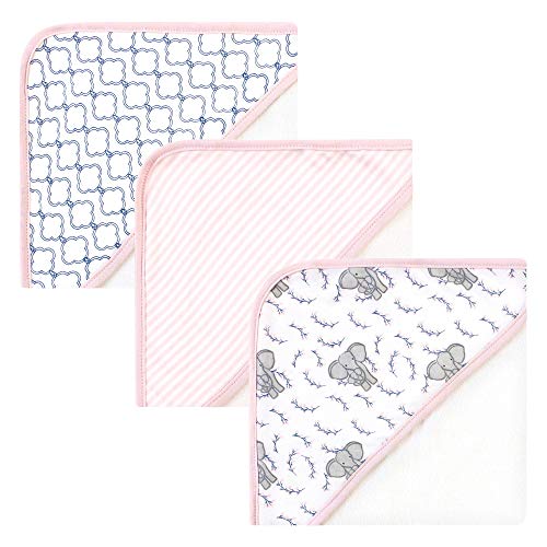 Image of Touched by Nature Unisex Baby Organic Cotton Hooded Towels, Pink Elephant, One Size
