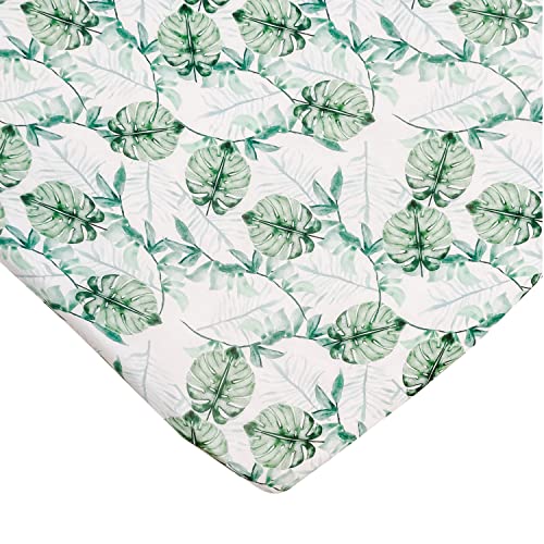Tropical Leaf Fitted Crib Sheet, Made from Viscose from Bamboo and Spandex Material, Fits Standard Crib and Toddler Mattresses, by Florida Kid Co.