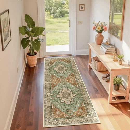 RELEANY Area Rugs 2'x6' Washable Non-Slip, Floral Vintage Distress Print