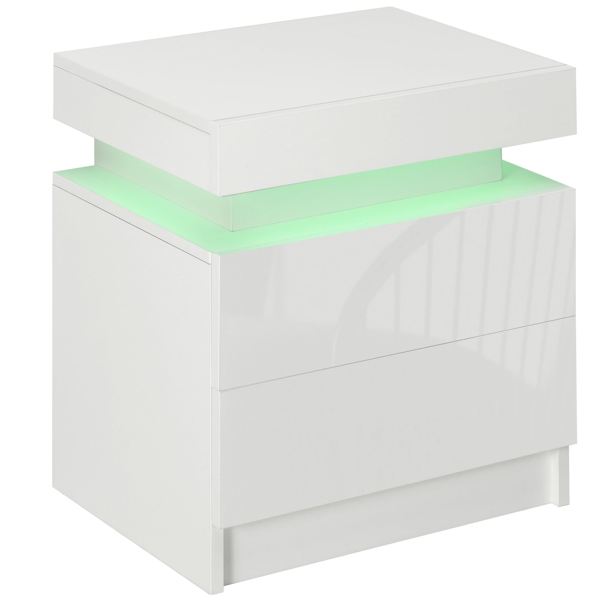 HOMCOM Comodino Camera da Letto LED 2 Cassetti 45x35x52 cm Bianco Lucido