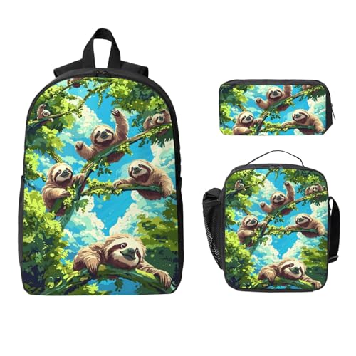 Cartoon Sloth Backpacks 3 Pcs Unisex Travel Backpack with Fun Graphic Cartoon Print for Daily Commute