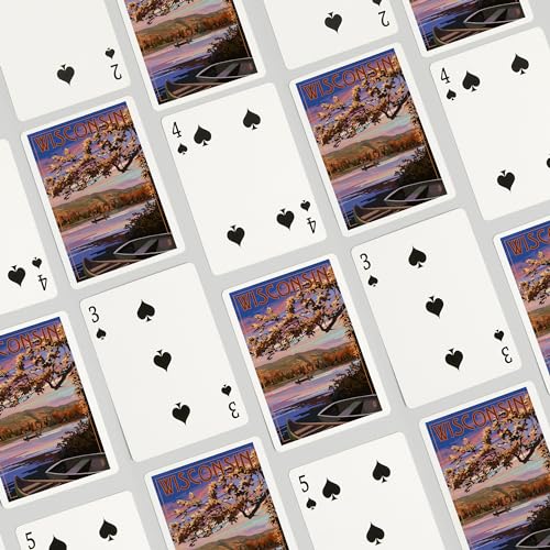 Lantern Press Wisconsin, Lake Sunset Scene, 52 cartas póker miniatura 4