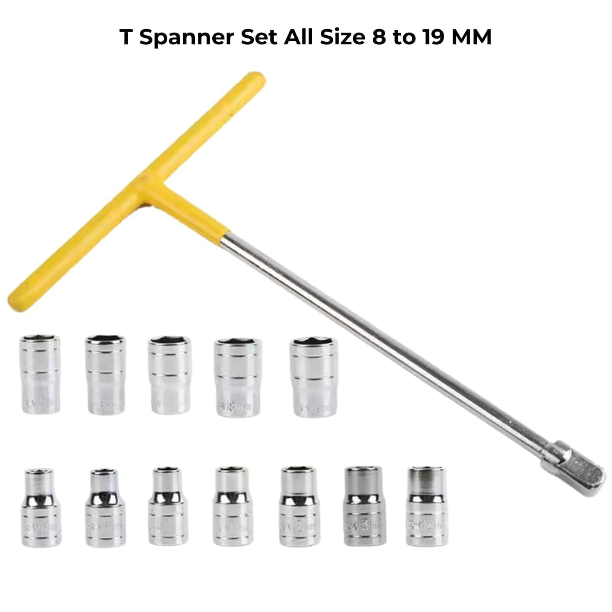KASHTHA ENTERPRISE 13 PCS Vehicle Car T Shaped Handle Wrench Spanner with 8-19mm 1/2 Socket Tool Set (13 in 1 T Handle Spanner) (D22) 2