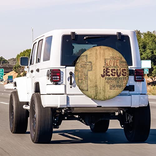 Image of Christian Religious Bible Verse Jesus Words with Cross Spare Tire Cover Dust-Proof Wheel Tire Cover Fit Trailer, RV, SUV and Many Vehicle 15 Inch