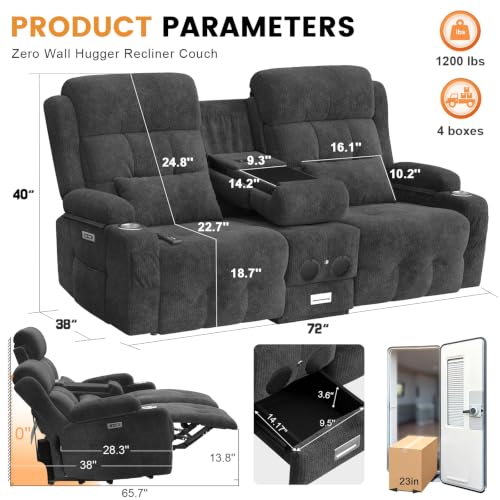 Image of Home Theater Seating, Power Loveseat Recliner Sofa with Massage & Heat